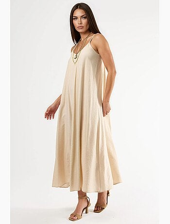 Vestido midi lencero con cuello en v busem