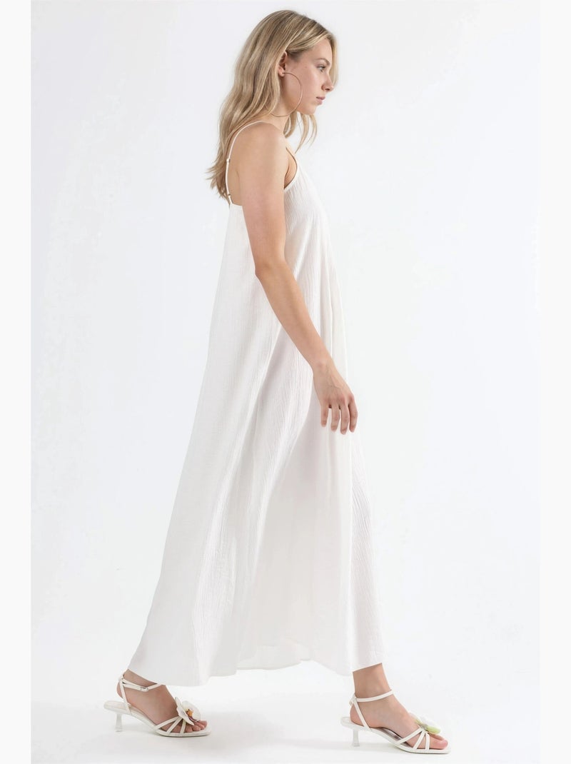 Vestido midi lencero con cuello en v busem Blanco - Kiabi
