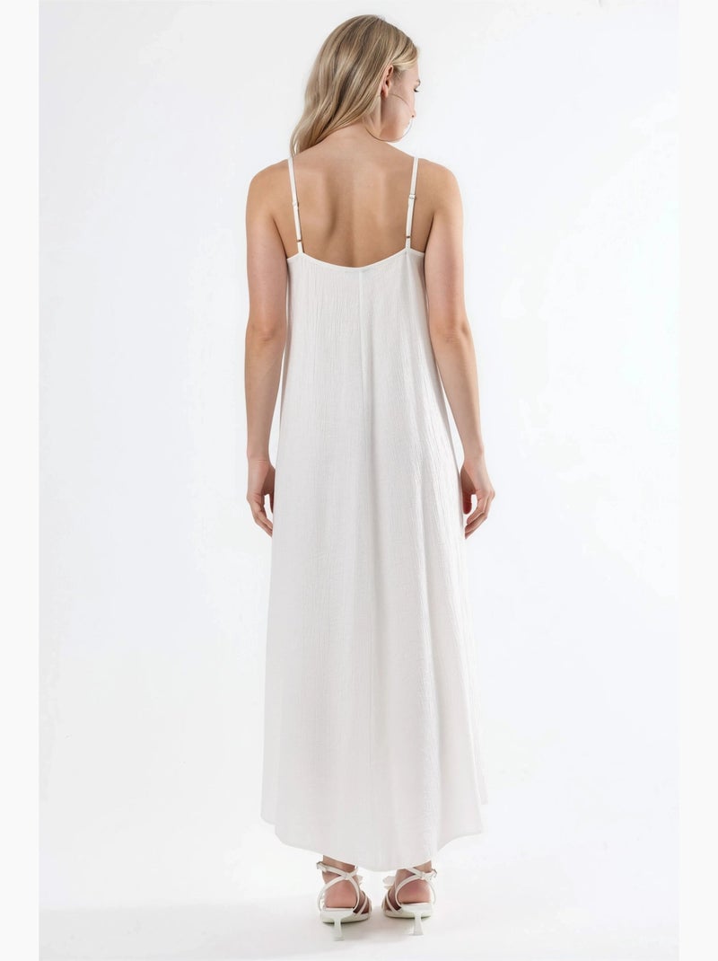 Vestido midi lencero con cuello en v busem Blanco - Kiabi