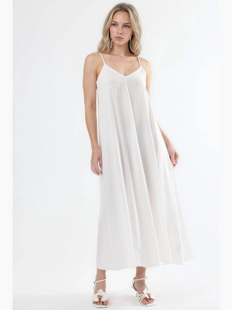 Vestido midi lencero con cuello en v busem Blanco - Kiabi