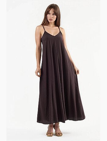 Vestido midi lencero con cuello en v busem