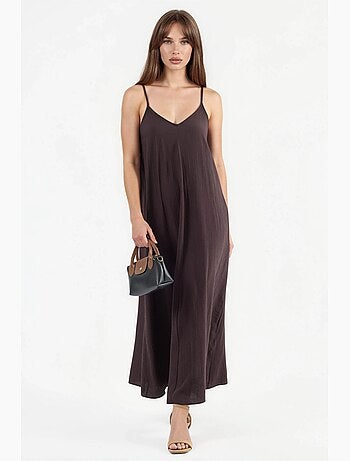 Vestido midi lencero con cuello en v busem
