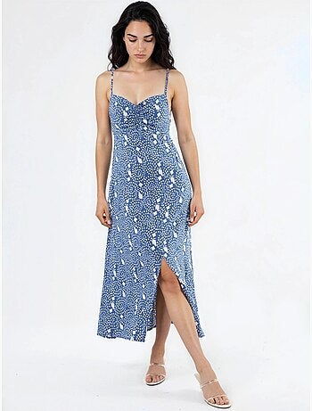 Vestido midi lencero floral con cuello de corazón busem