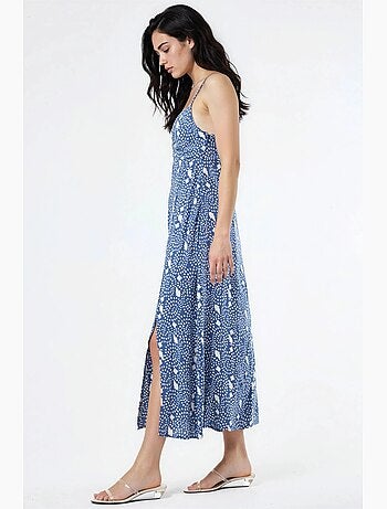 Vestido midi lencero floral con cuello de corazón busem