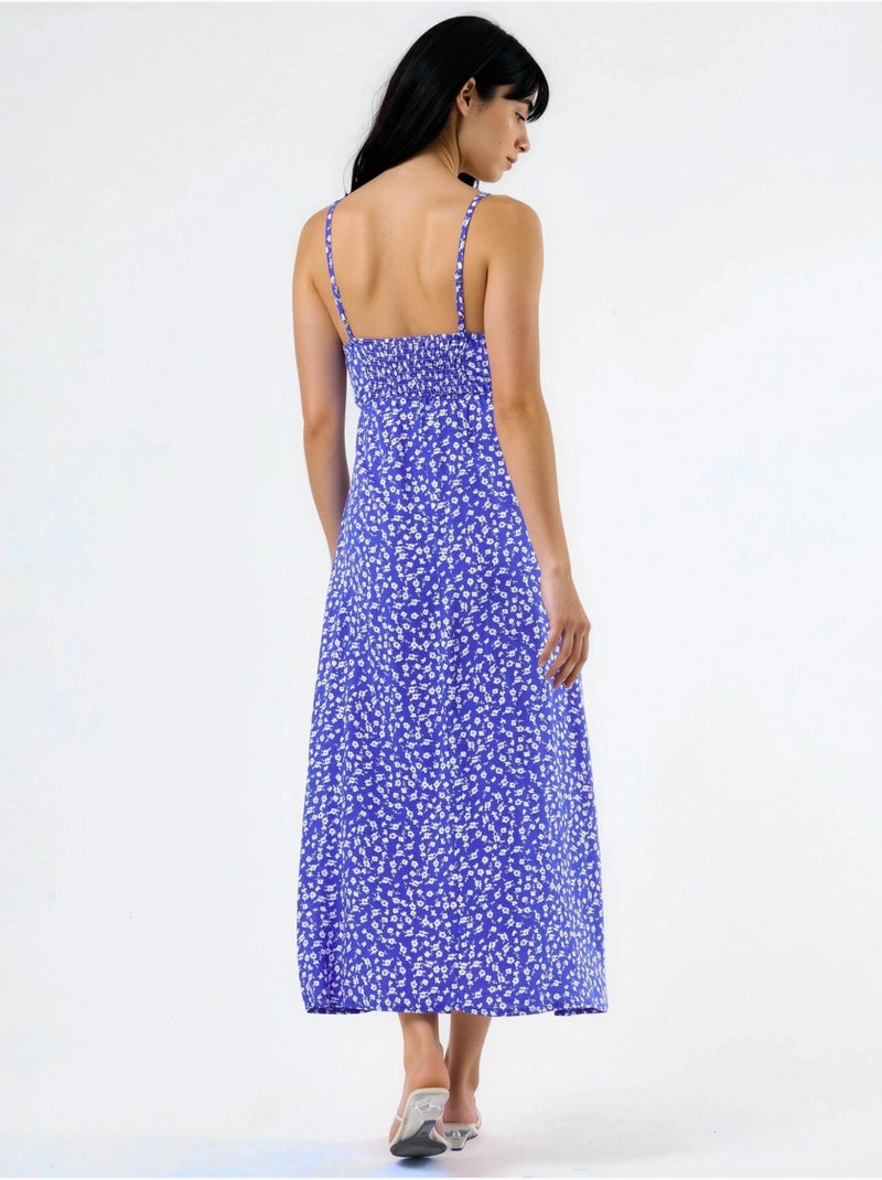 Vestido midi lencero floral con cuello de corazón busem Azul eléctrico - Kiabi