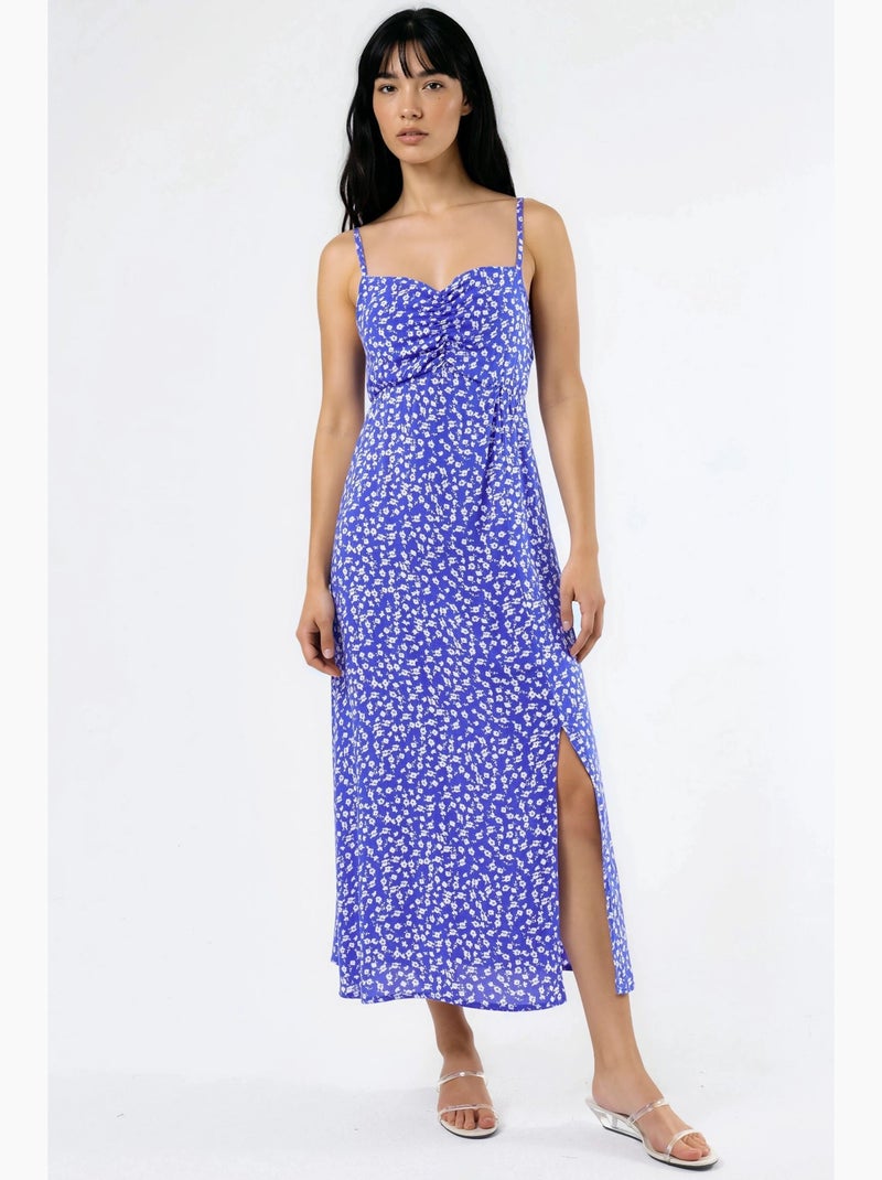 Vestido midi lencero floral con cuello de corazón busem Azul eléctrico - Kiabi