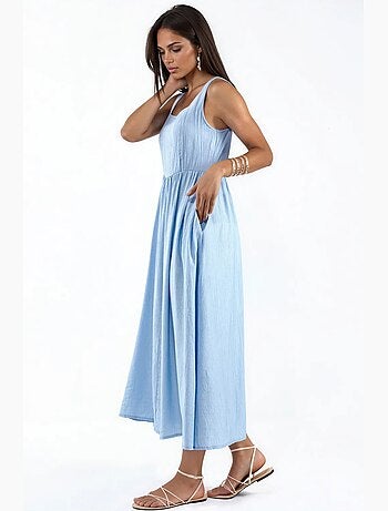 Vestido midi liso con cuello cuadrado busem