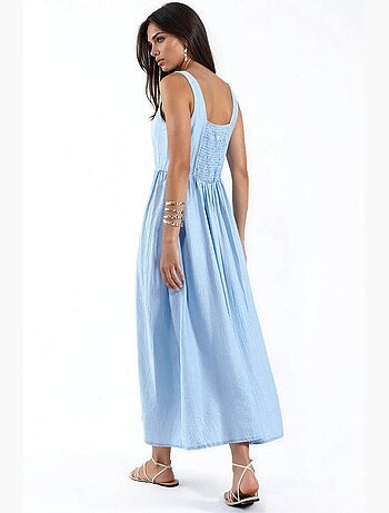 Vestido midi liso con cuello cuadrado busem