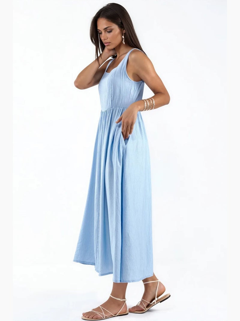 Vestido midi liso con cuello cuadrado busem Azul cielo - Kiabi