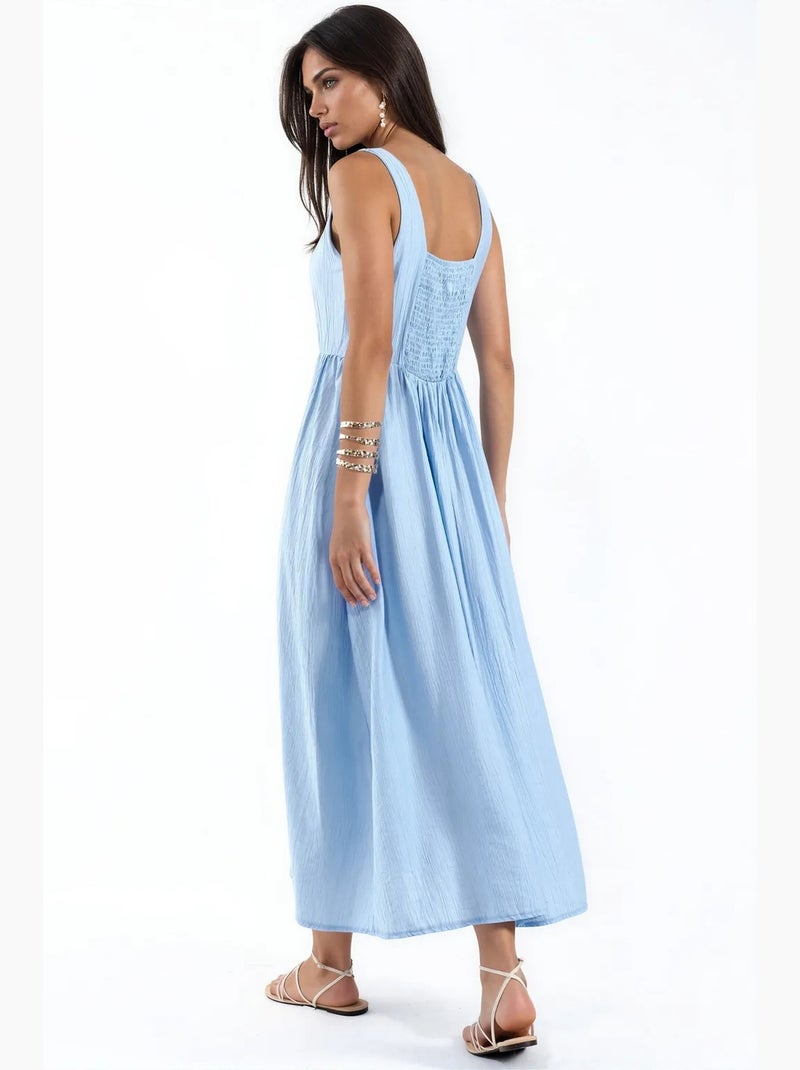 Vestido midi liso con cuello cuadrado busem Azul cielo - Kiabi