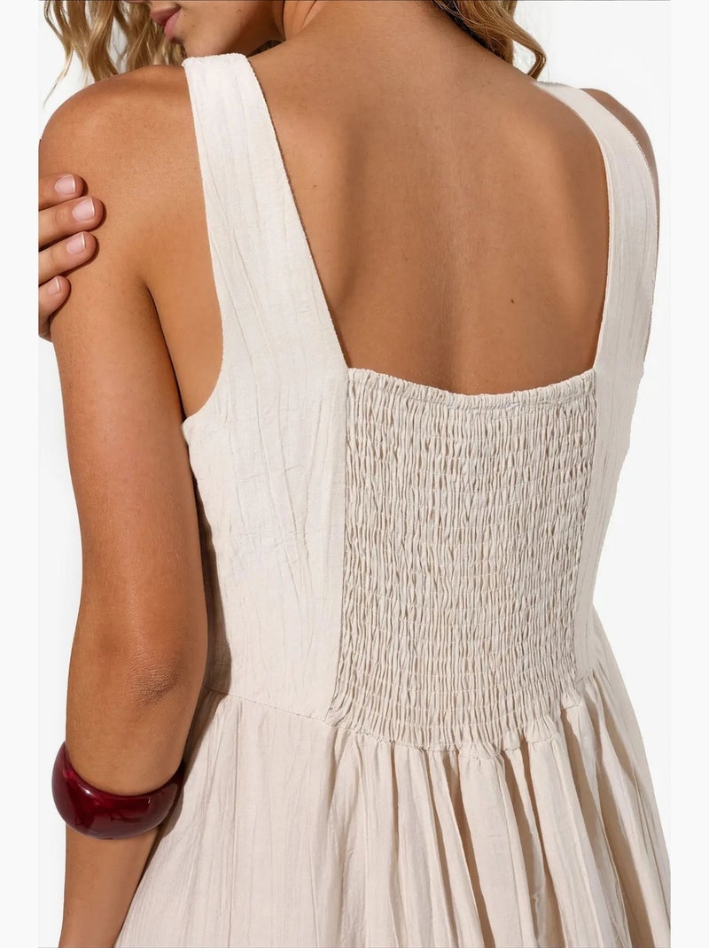 Vestido midi liso con cuello cuadrado busem Beige arcilla - Kiabi