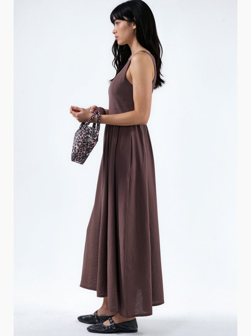Vestido midi liso con cuello cuadrado busem Marrón oscuro - Kiabi