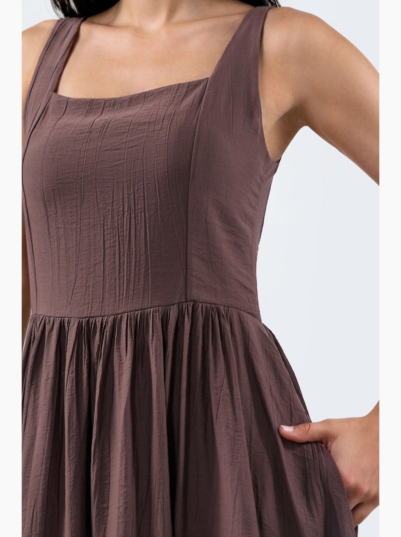 Vestido midi liso con cuello cuadrado busem Marrón oscuro - Kiabi