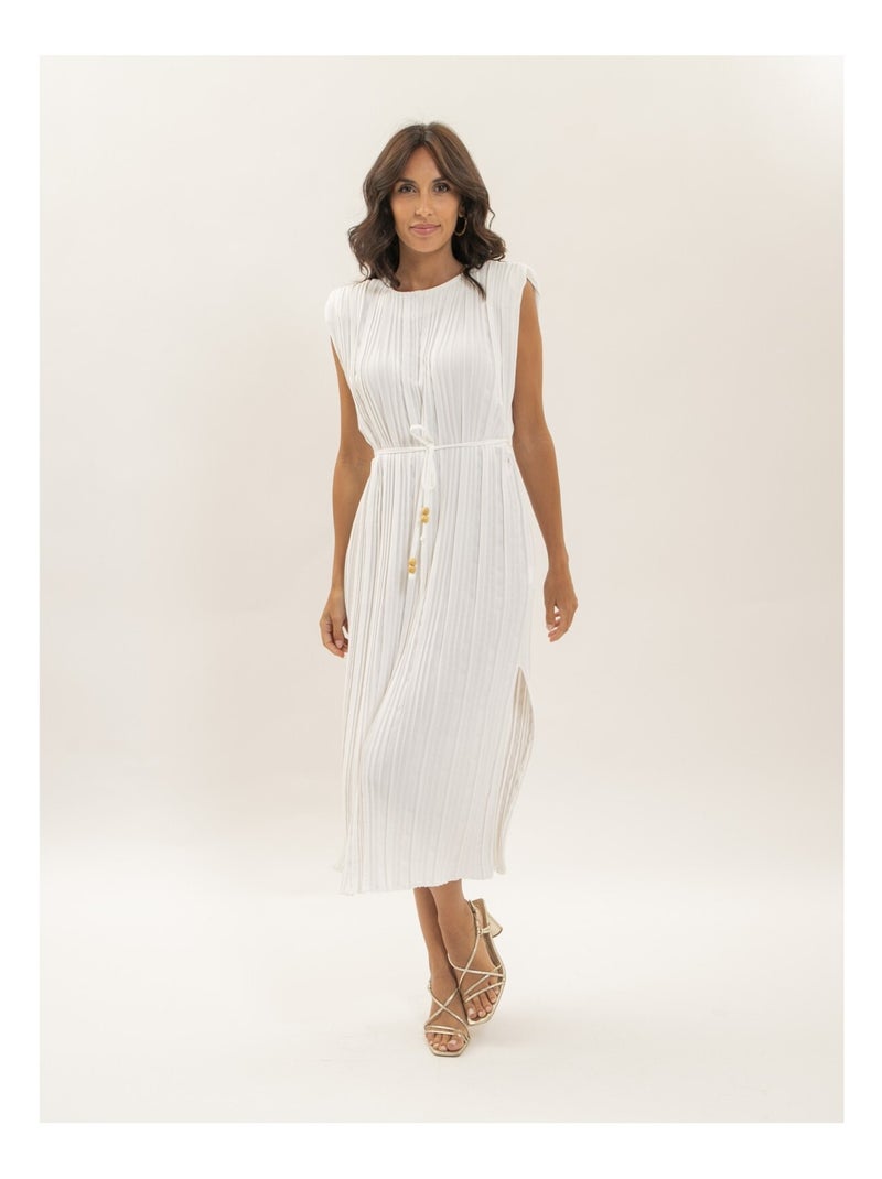 Vestido midi plisado IROVE Blanco - Kiabi