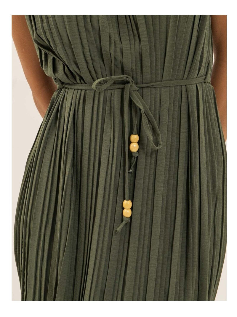 Vestido midi plisado IROVE Caqui - Kiabi