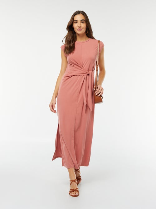 Vestido midi sin mangas anudado por delante - Kiabi