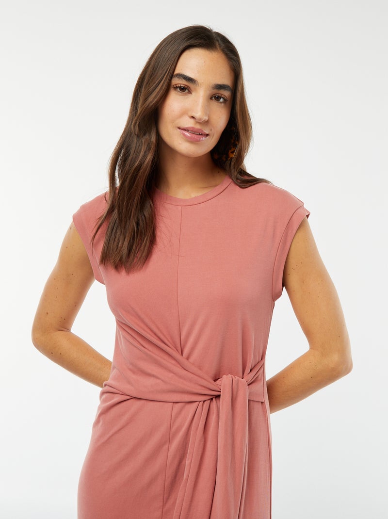 Vestido midi sin mangas anudado por delante Rosa - Kiabi
