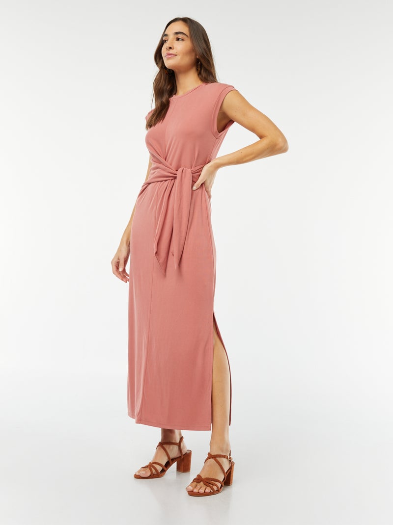 Vestido midi sin mangas anudado por delante Rosa - Kiabi