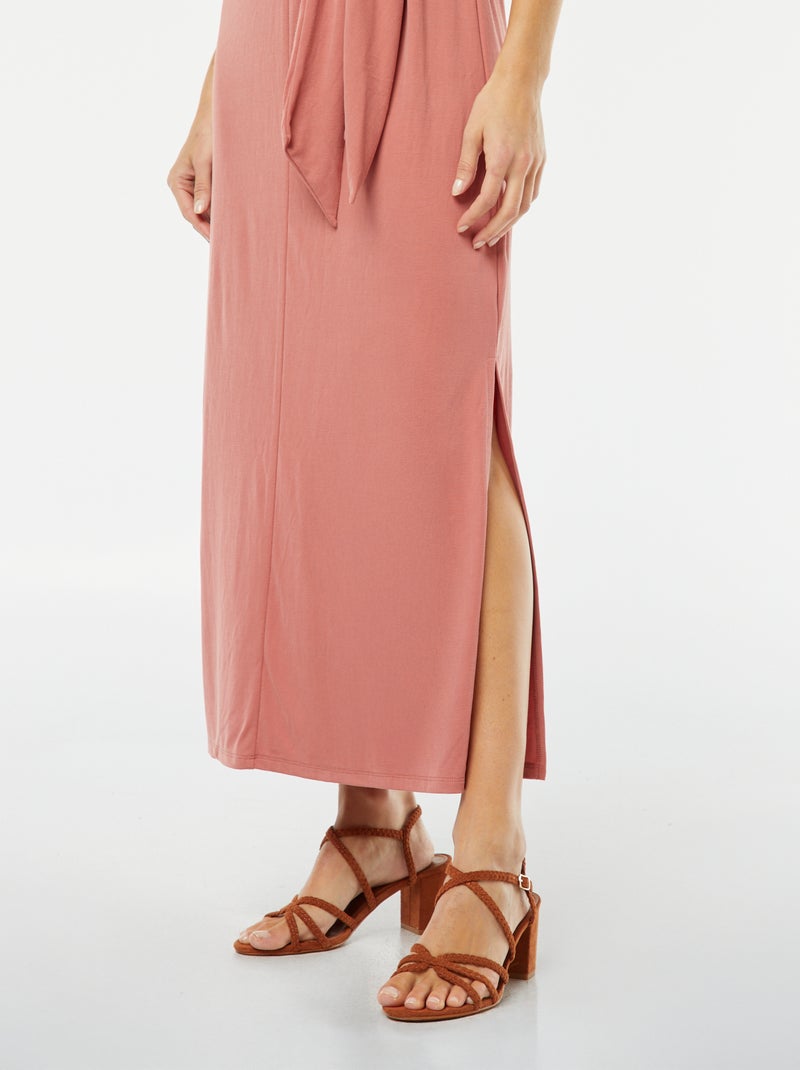 Vestido midi sin mangas anudado por delante Rosa - Kiabi