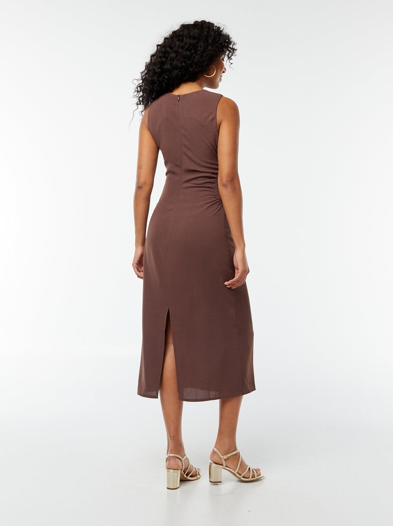 Vestido midi sin mangas calado en el lateral Marron - Kiabi