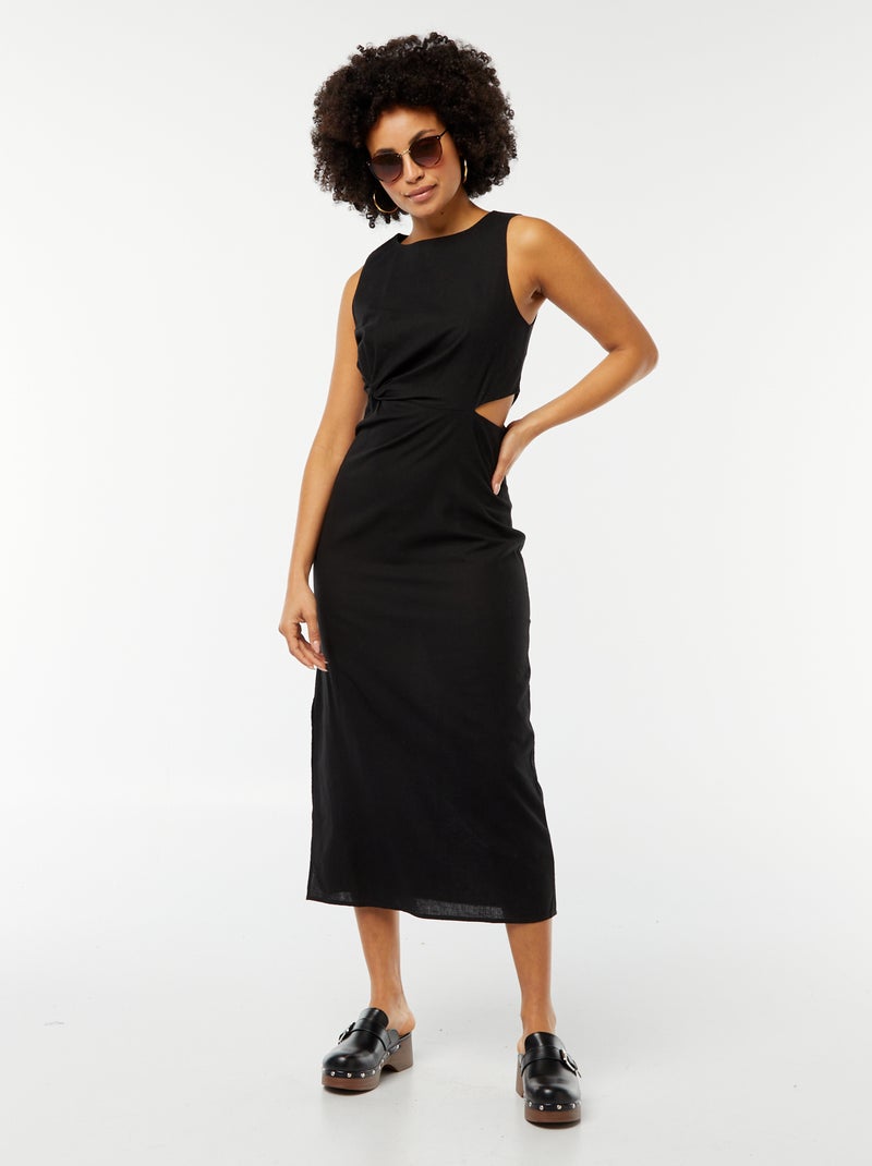 Vestido midi sin mangas con abertura lateral negro - Kiabi