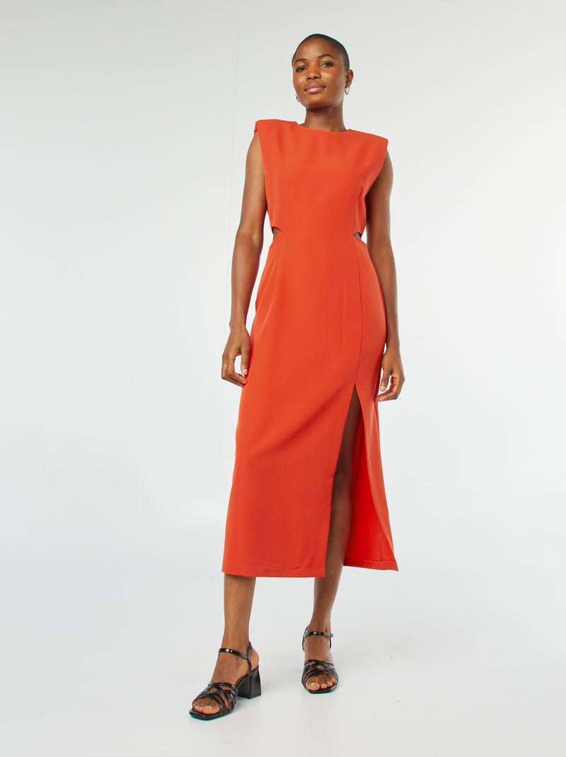Vestido midi sin mangas con aberturas en la cintura rojo - Kiabi