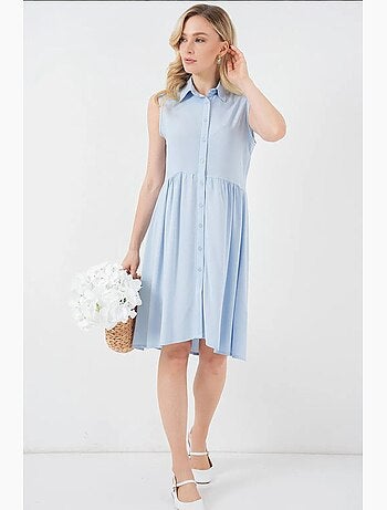 Vestido midi sin mangas con botones y cuello camisero de bdart