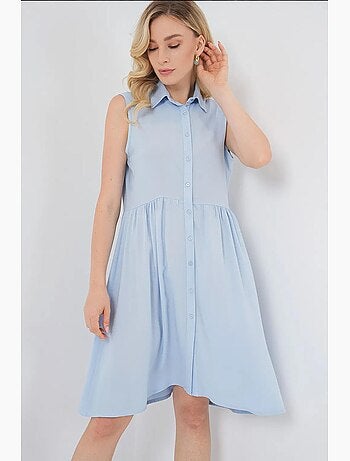 Vestido midi sin mangas con botones y cuello camisero de bdart