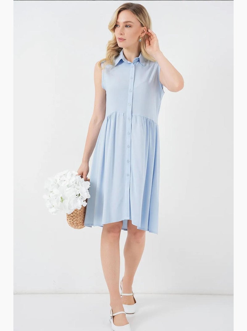 Vestido midi sin mangas con botones y cuello camisero de bdart Azul claro - Kiabi