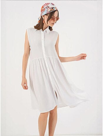 Vestido midi sin mangas con botones y cuello camisero de bdart