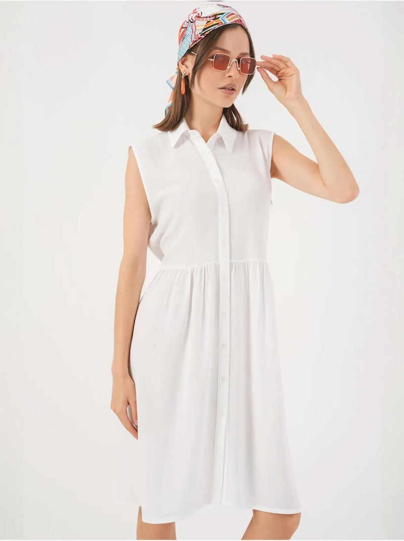 Vestido midi sin mangas con botones y cuello camisero de bdart Blanco - Kiabi