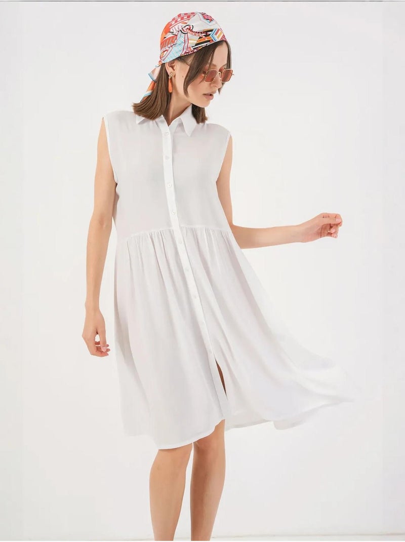 Vestido midi sin mangas con botones y cuello camisero de bdart Blanco - Kiabi