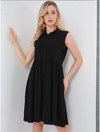 Vestido midi sin mangas con botones y cuello camisero de bdart