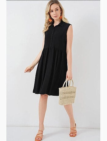 Vestido midi sin mangas con botones y cuello camisero de bdart