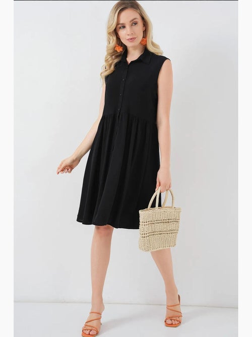 Vestido midi sin mangas con botones y cuello camisero de bdart - Kiabi Vestido midi sin mangas con botones y cuello camisero de bdart - Kiabi