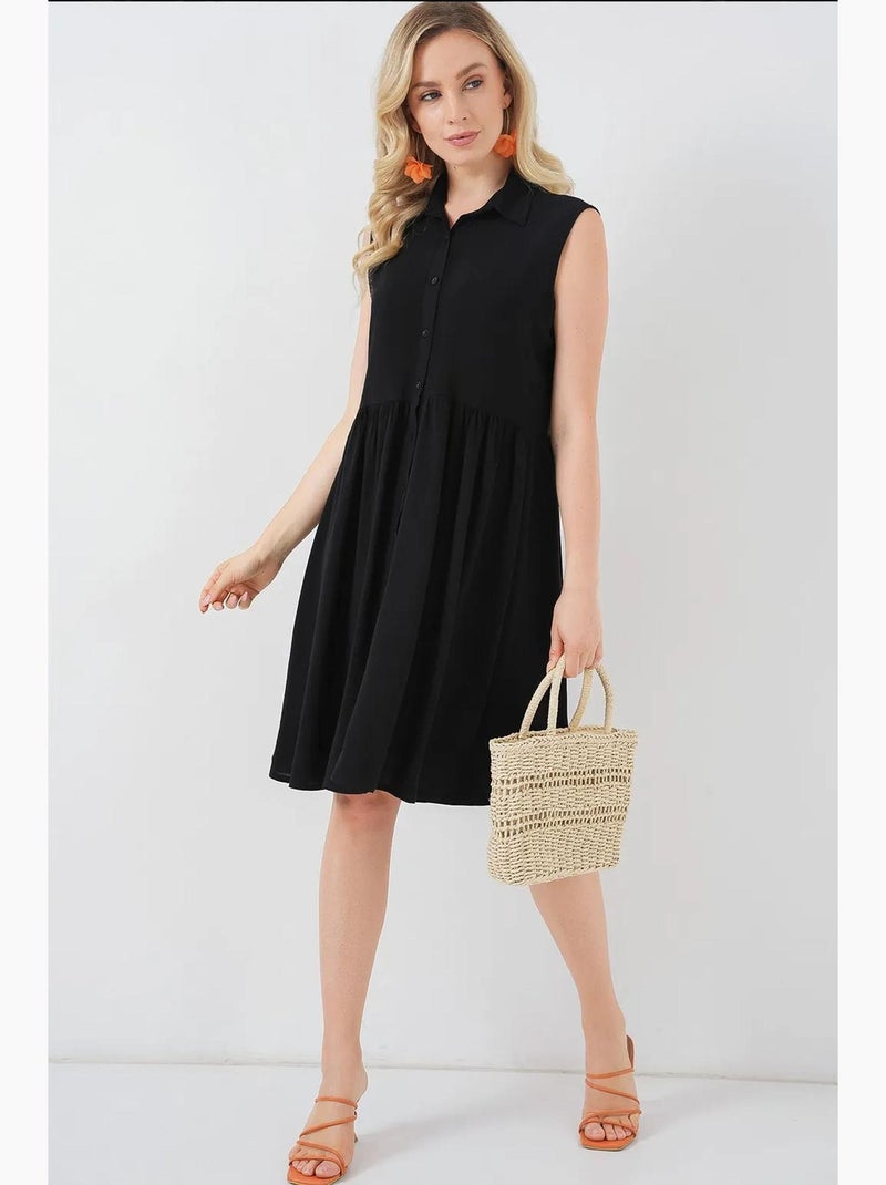 Vestido midi sin mangas con botones y cuello camisero de bdart Negro - Kiabi