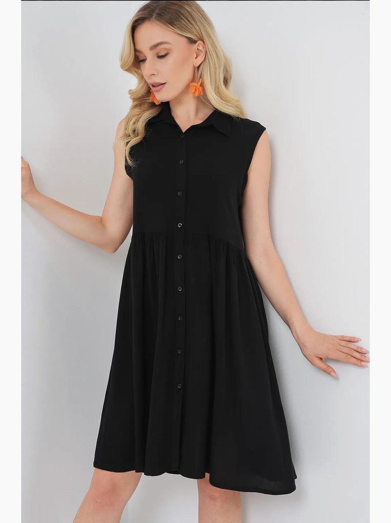 Vestido midi sin mangas con botones y cuello camisero de bdart Negro - Kiabi