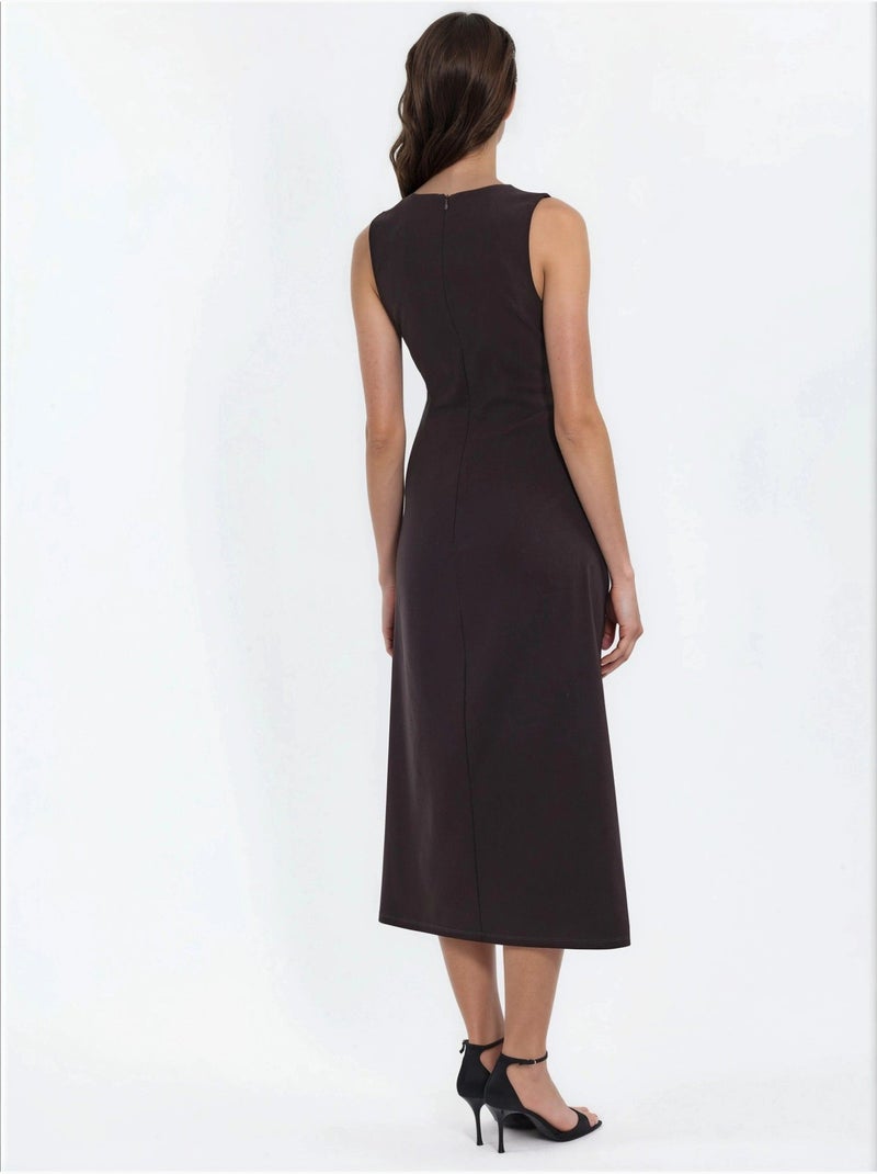 Vestido midi sin mangas con cuello redondo hiccup Marrón oscuro - Kiabi