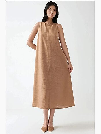 Vestido midi sin mangas con cuello redondo y tacto de lino hiccup