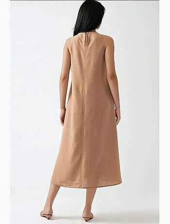 Vestido midi sin mangas con cuello redondo y tacto de lino hiccup
