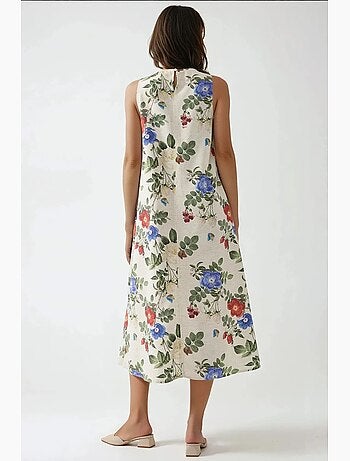 Vestido midi sin mangas con cuello redondo y tacto de lino hiccup