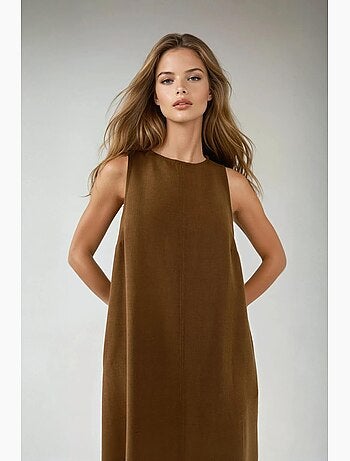 Vestido midi sin mangas con cuello redondo y tacto de lino hiccup