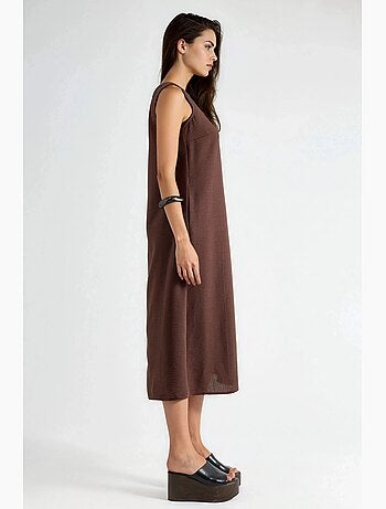 Vestido midi sin mangas con cuello redondo y tacto de lino hiccup