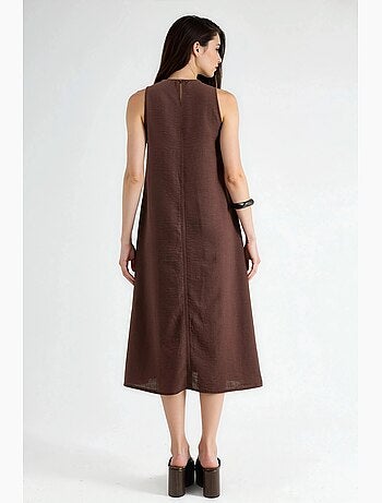 Vestido midi sin mangas con cuello redondo y tacto de lino hiccup