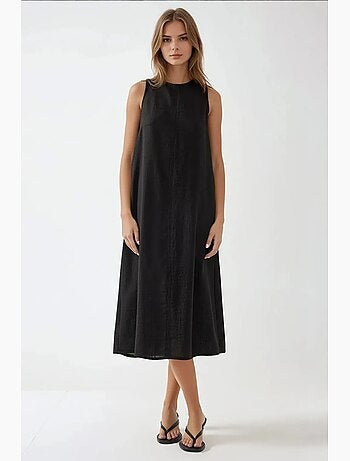 Vestido midi sin mangas con cuello redondo y tacto de lino hiccup