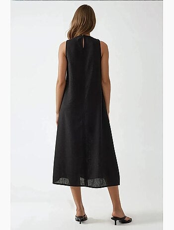 Vestido midi sin mangas con cuello redondo y tacto de lino hiccup
