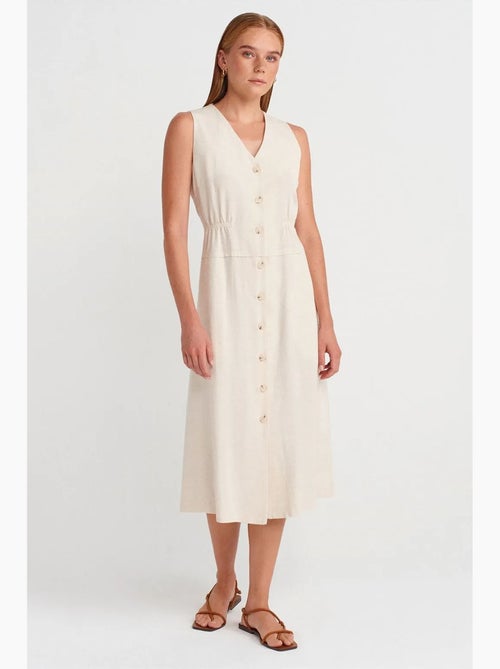 Vestido midi sin mangas con escote en v y botones dilvin - Kiabi
