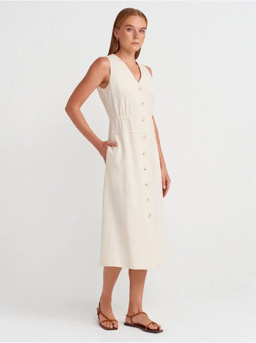 Vestido midi sin mangas con escote en v y botones dilvin - Kiabi