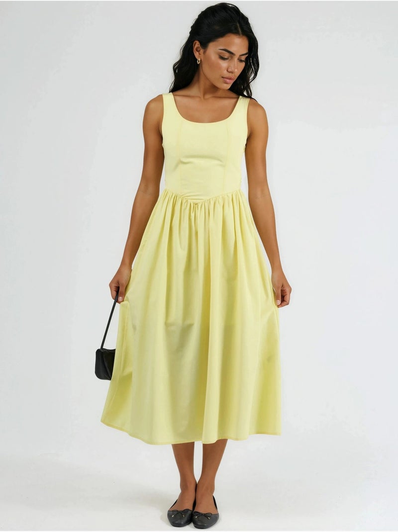 Vestido midi sin mangas con escote redondeado busem Amarillo limón - Kiabi