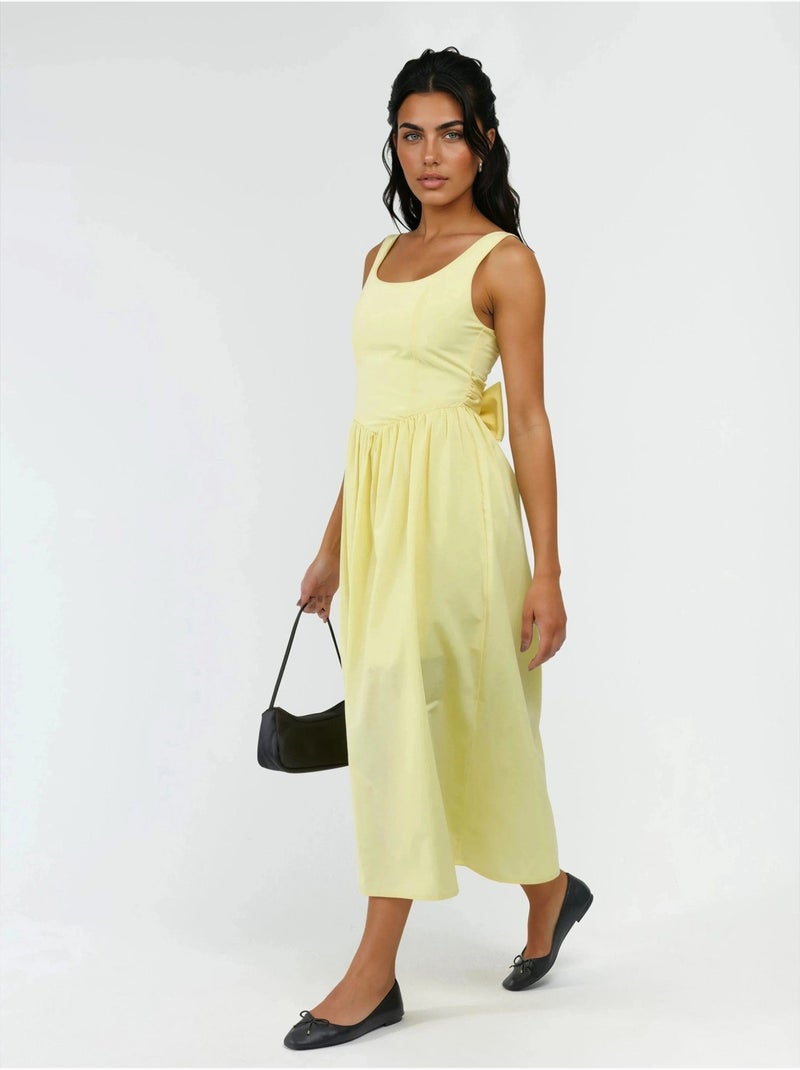 Vestido midi sin mangas con escote redondeado busem Amarillo limón - Kiabi